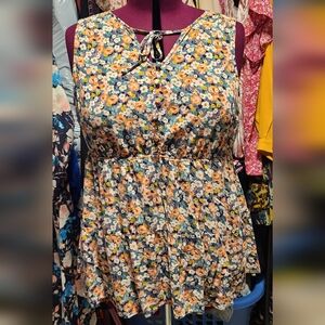 Torrid Blue and Orange Floral Blouse